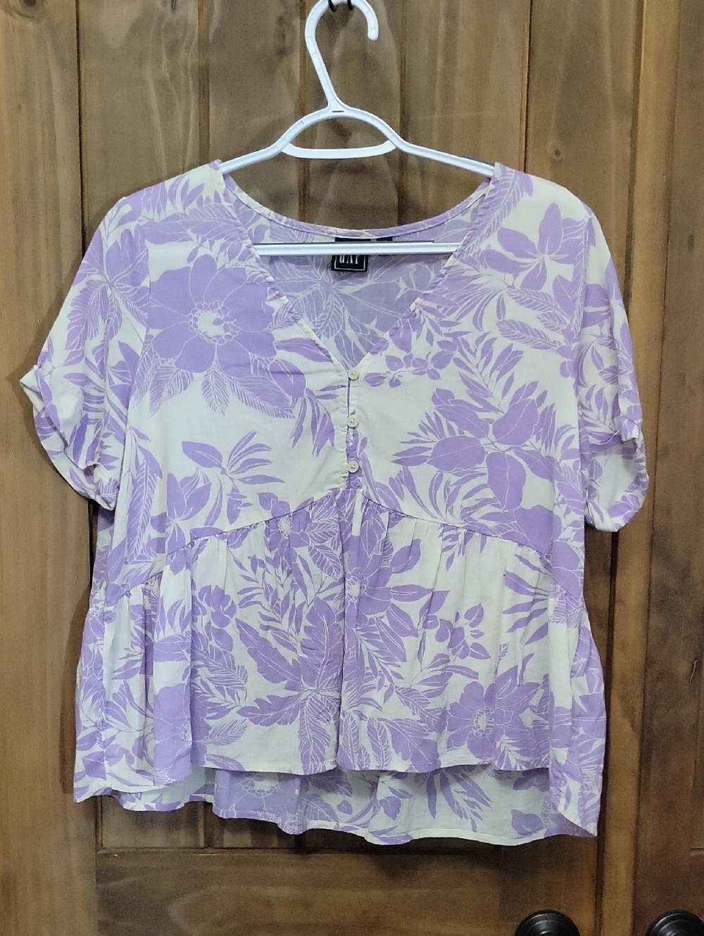 Gap Lavender Floral Button-Front Peplum Top